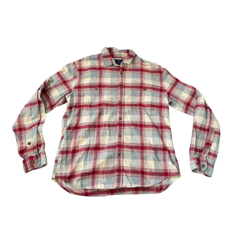 J Crew Flannel Gray Maroon Plaid L/S Mens Large Button Up Shirt